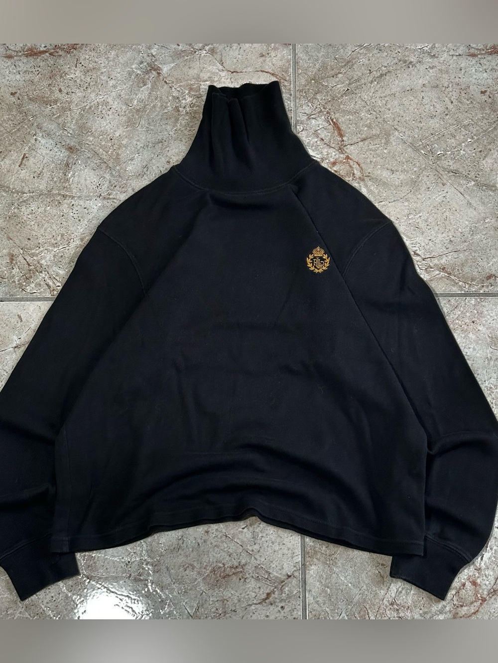 Lauren Ralph Lauren Black Turtleneck Sweater with Gold Crest